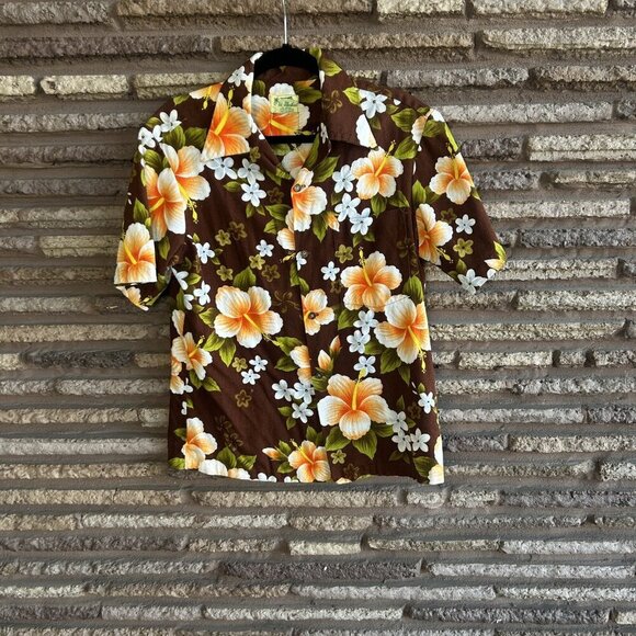 Ui- Maikai Vintage Men’s 60s Hawaiian Hibiscus Floral Barkcloth Shirt - Picture 2 of 6